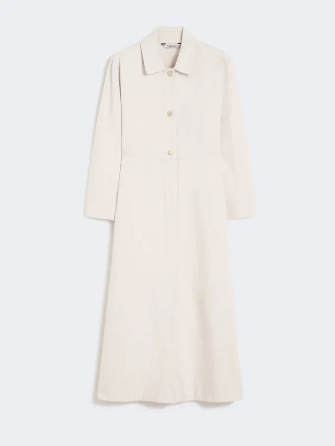 Vestido camisa em ganga de algodão, cor areia Vestido camisa em ganga de algodão, cor areia