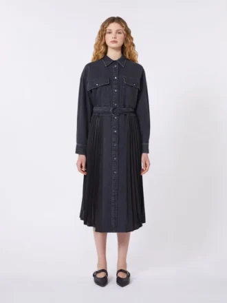 Vestido camisa em ganga e cetim, preto