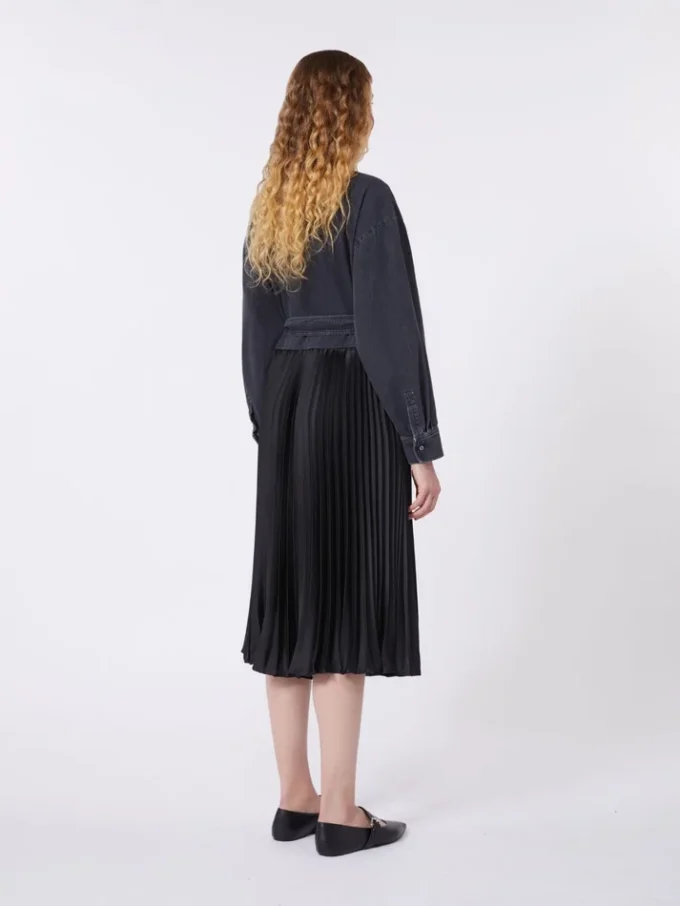 Vestido camisa em ganga e cetim, preto Vestido camisa em ganga e cetim, preto