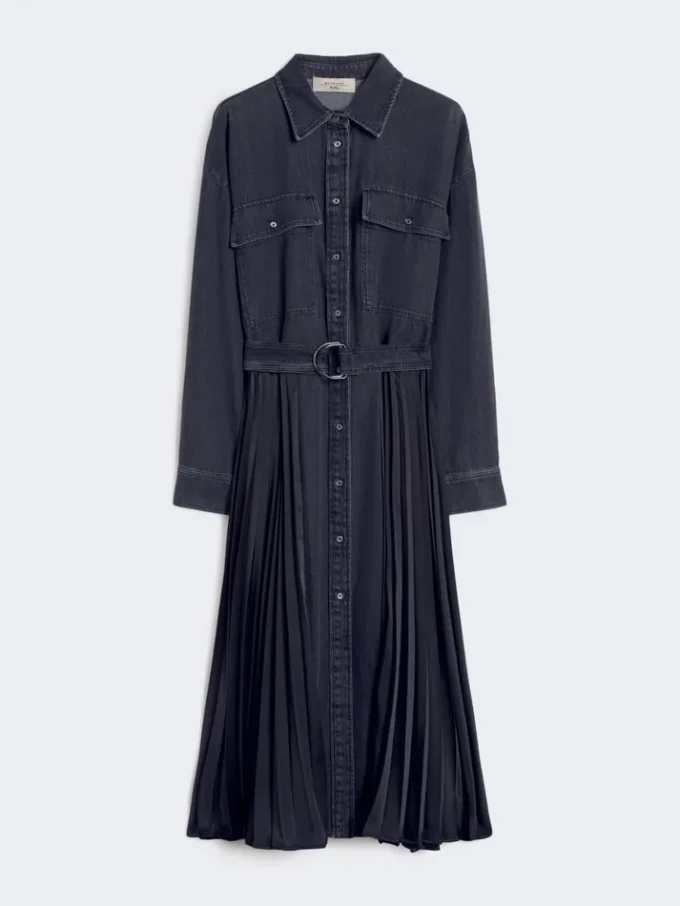 Vestido camisa em ganga e cetim, preto Vestido camisa em ganga e cetim, preto