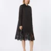 Vestido camisa em gaze de rami bordada, preto Vestido camisa em gaze de rami bordada, preto