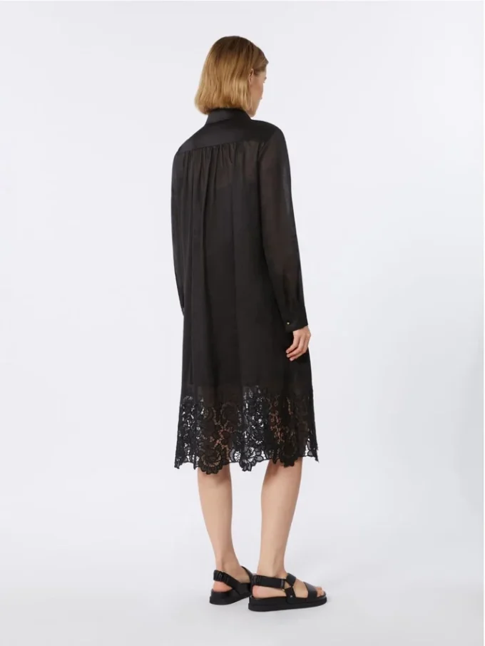 Vestido camisa em gaze de rami bordada, preto Vestido camisa em gaze de rami bordada, preto