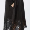 Vestido camisa em gaze de rami bordada, preto Vestido camisa em gaze de rami bordada, preto