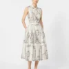 Vestido camisa em mikado estampado, marfim