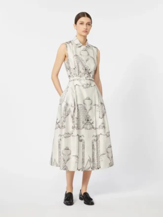 Vestido camisa em mikado estampado, marfim