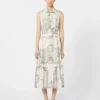 Vestido camisa em mikado estampado, marfim