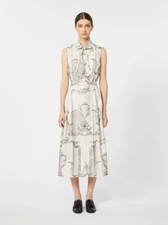 Vestido camisa em mikado estampado, marfim