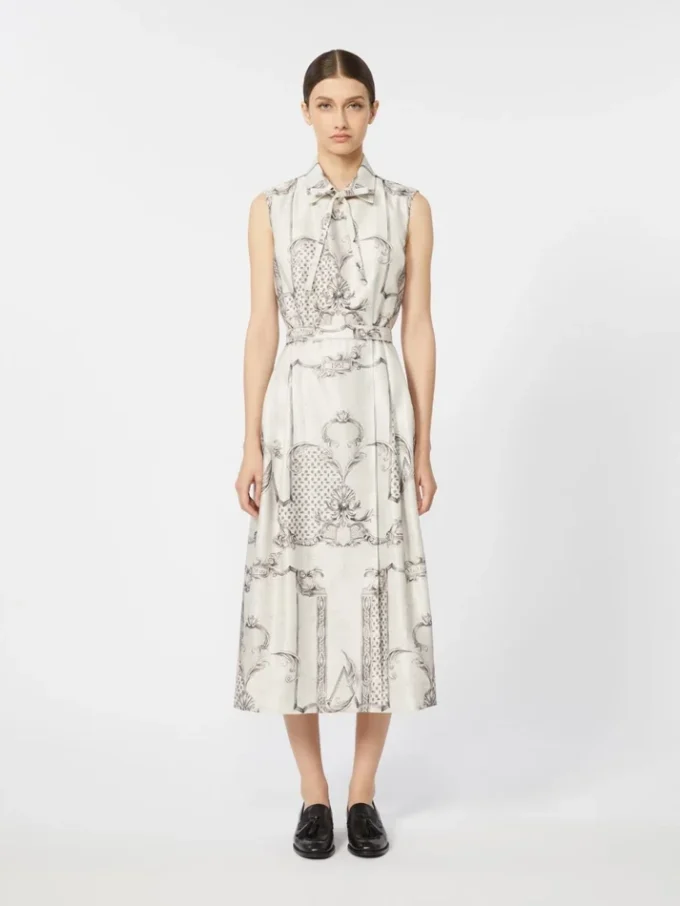 Vestido camisa em mikado estampado, marfim