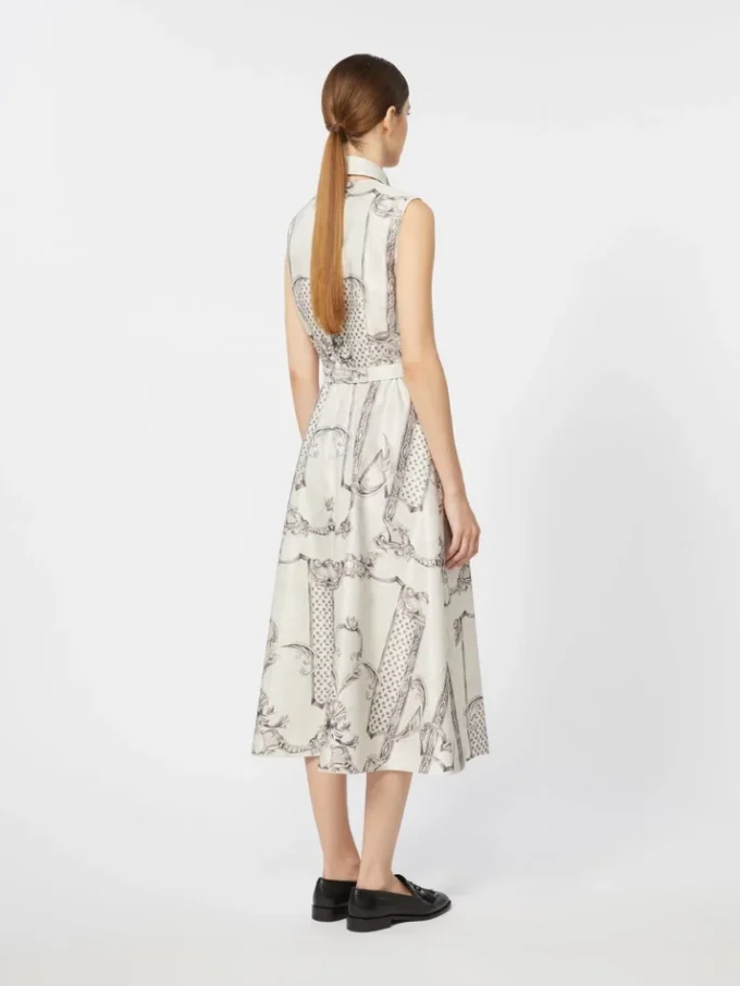 Vestido camisa em mikado estampado, marfim