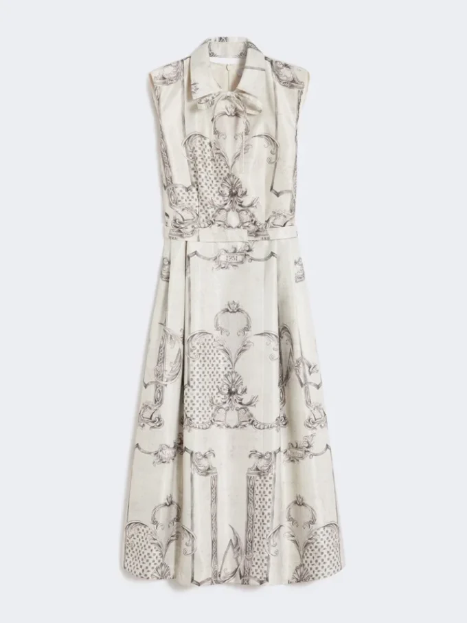 Vestido camisa em mikado estampado, marfim