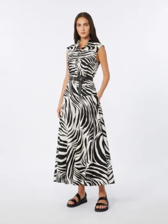 Vestido camisa em popeline estampado, preto