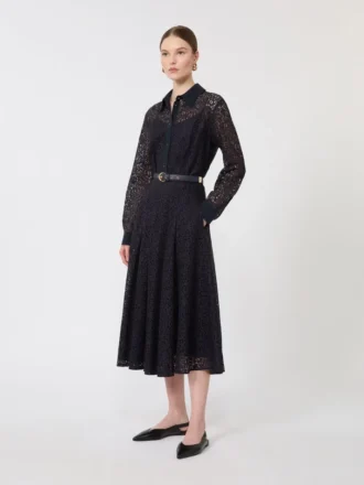Vestido camisa em renda, azul-marinho