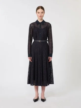 Vestido camisa em renda, azul-marinho