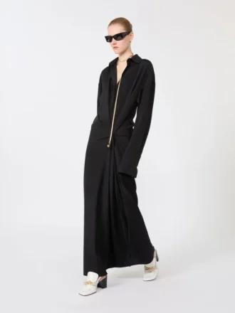 Vestido camisa em seda elástica, preto