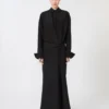 Vestido camisa em seda elástica, preto Vestido camisa em seda elástica, preto
