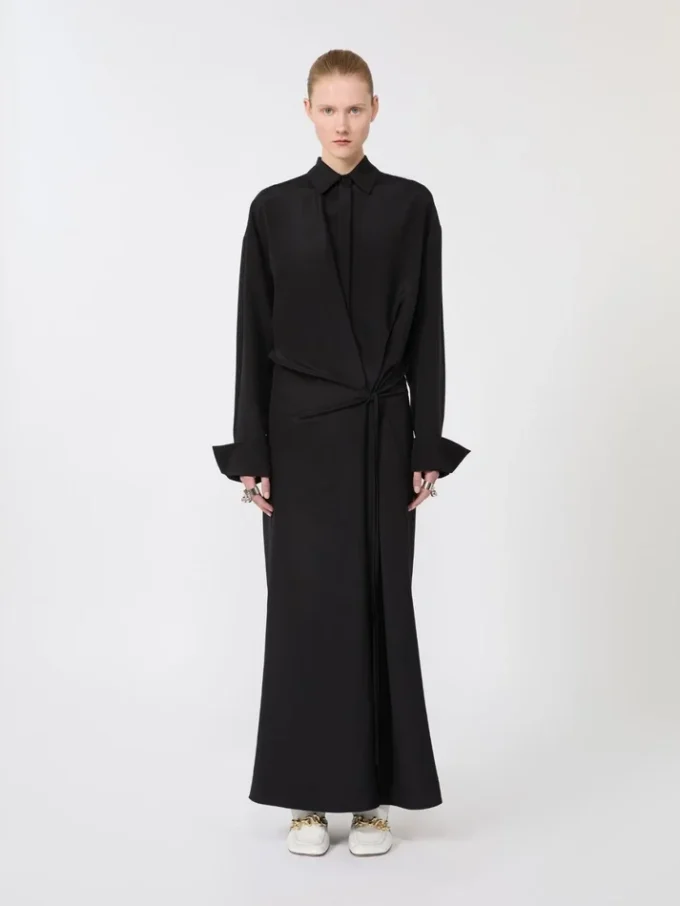 Vestido camisa em seda elástica, preto Vestido camisa em seda elástica, preto