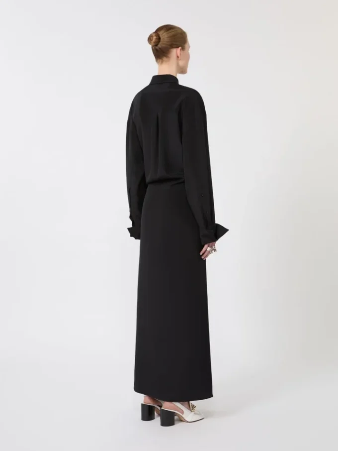 Vestido camisa em seda elástica, preto Vestido camisa em seda elástica, preto