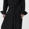 Vestido camisa em seda elástica, preto Vestido camisa em seda elástica, preto