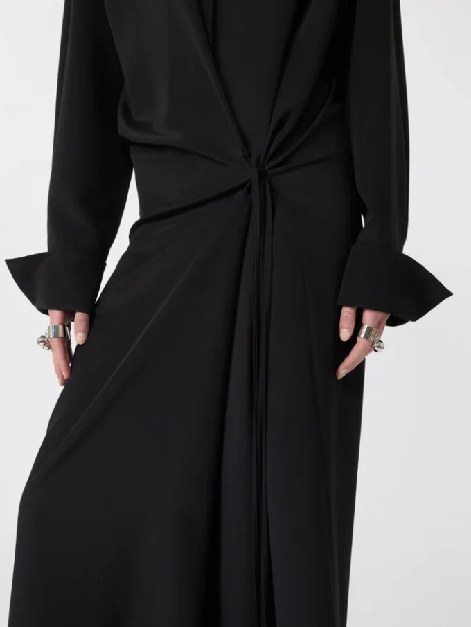 Vestido camisa em seda elástica, preto Vestido camisa em seda elástica, preto