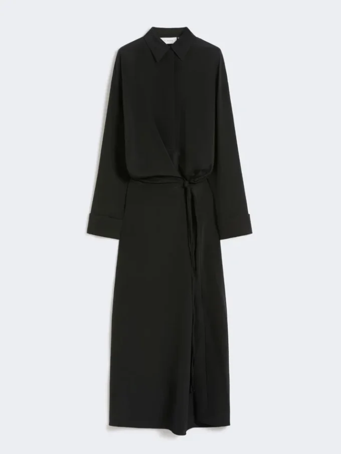 Vestido camisa em seda elástica, preto Vestido camisa em seda elástica, preto