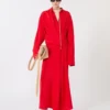 Vestido camisa em seda elástica, vermelho