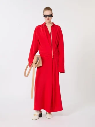 Vestido camisa em seda elástica, vermelho