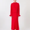 Vestido camisa em seda elástica, vermelho