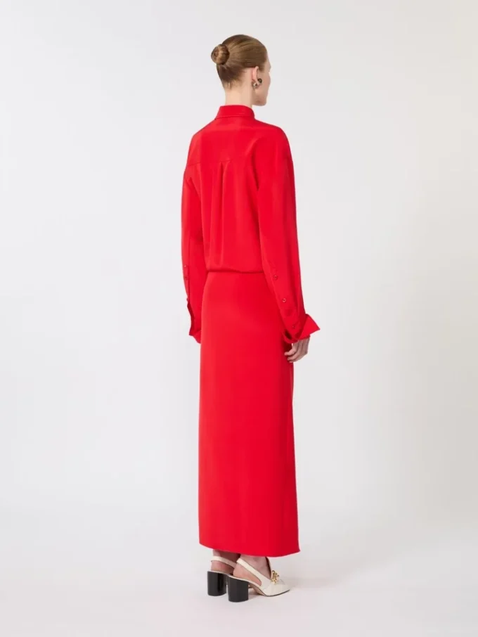 Vestido camisa em seda elástica, vermelho