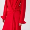 Vestido camisa em seda elástica, vermelho