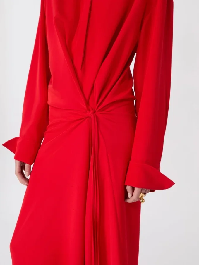 Vestido camisa em seda elástica, vermelho