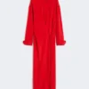 Vestido camisa em seda elástica, vermelho