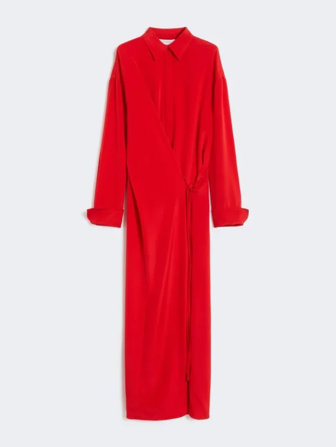 Vestido camisa em seda elástica, vermelho