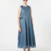 Vestido comprido de rami, azul-celeste