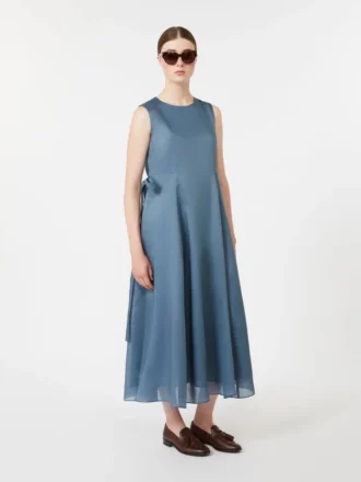 Vestido comprido de rami, azul-celeste