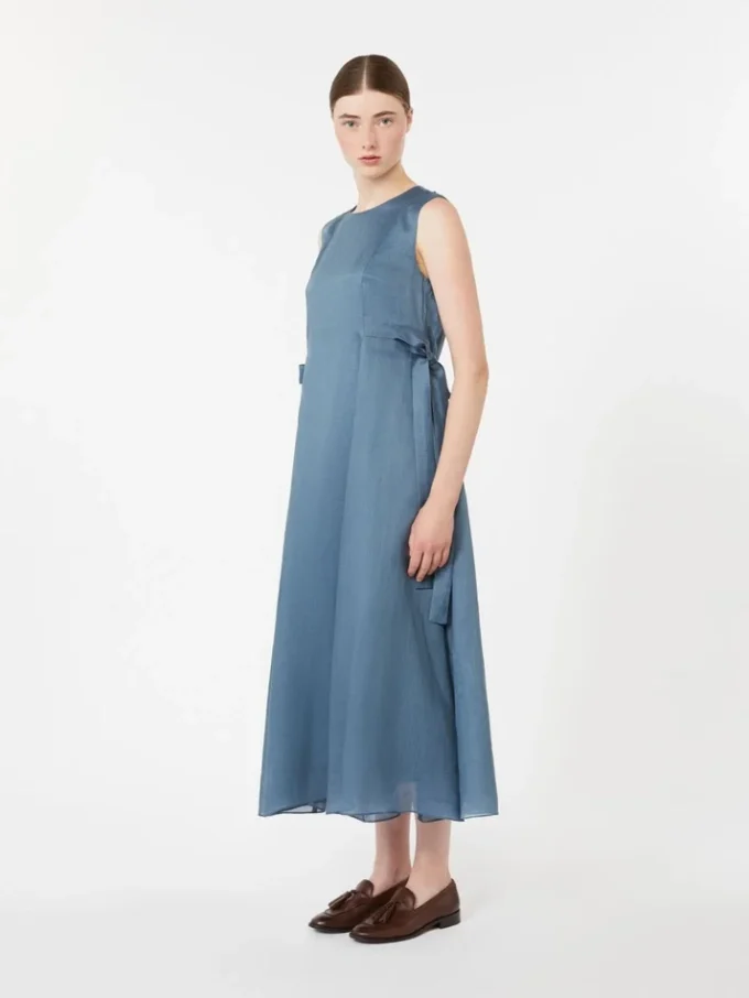 Vestido comprido de rami, azul-celeste