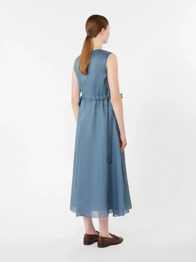 Vestido comprido de rami, azul-celeste
