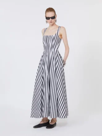 Vestido comprido em popeline de algodão, preto