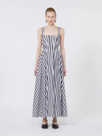 Vestido comprido em popeline de algodão, preto