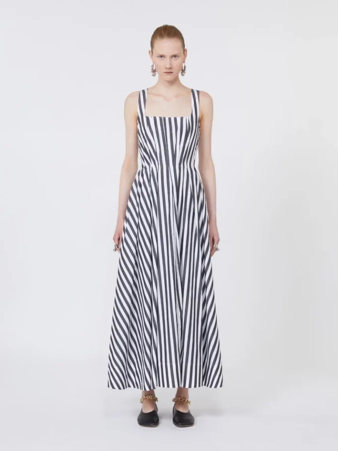 Vestido comprido em popeline de algodão, preto