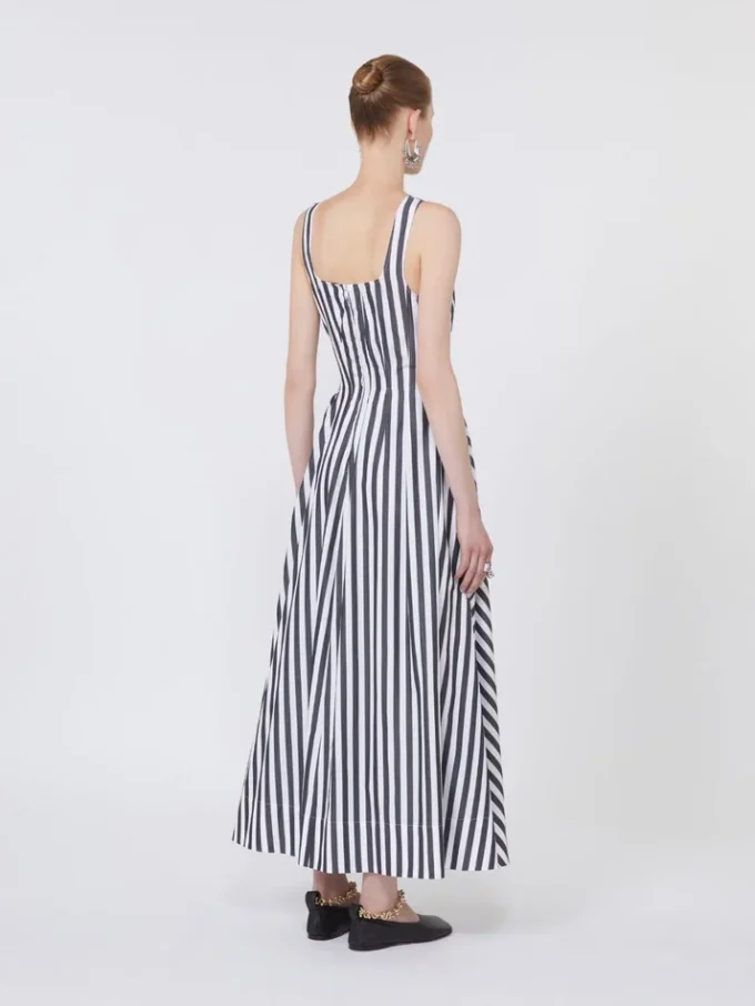 Vestido comprido em popeline de algodão, preto