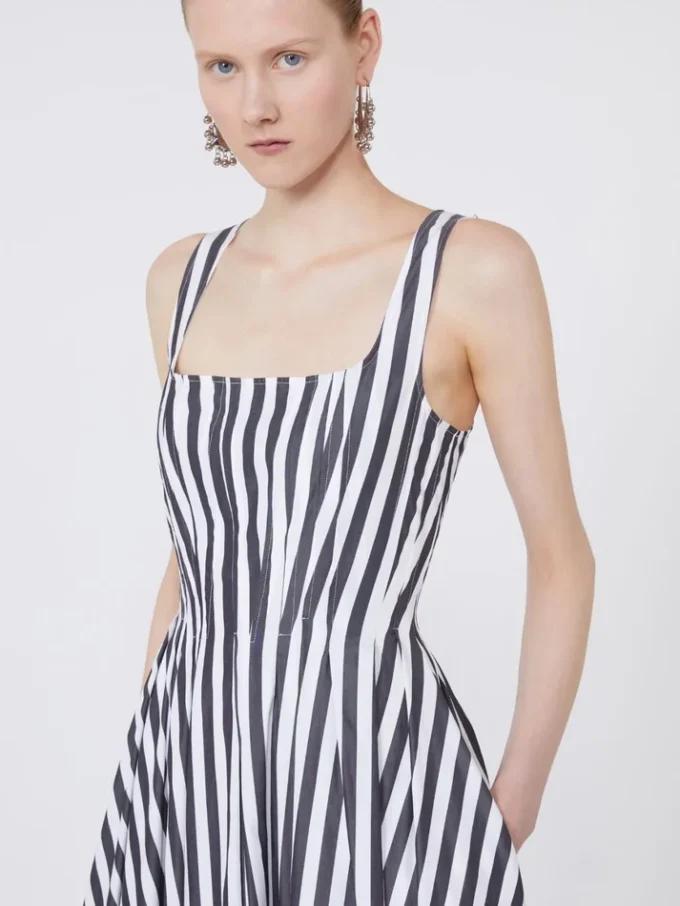Vestido comprido em popeline de algodão, preto