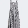 Vestido comprido em popeline de algodão, preto