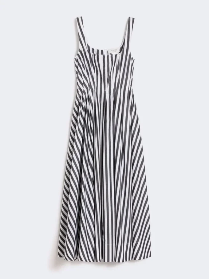 Vestido comprido em popeline de algodão, preto