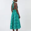 Vestido comprido em popeline estampado, esmeralda