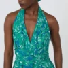 Vestido comprido em popeline estampado, esmeralda