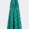 Vestido comprido em popeline estampado, esmeralda