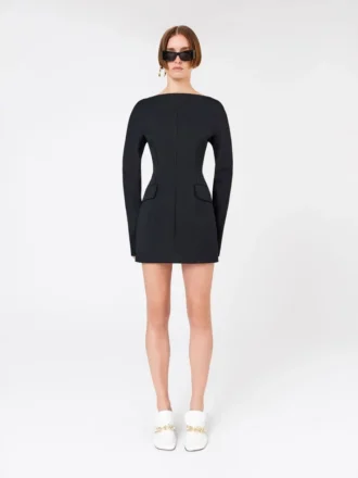 Vestido curto de cady com corte ajustado, preto