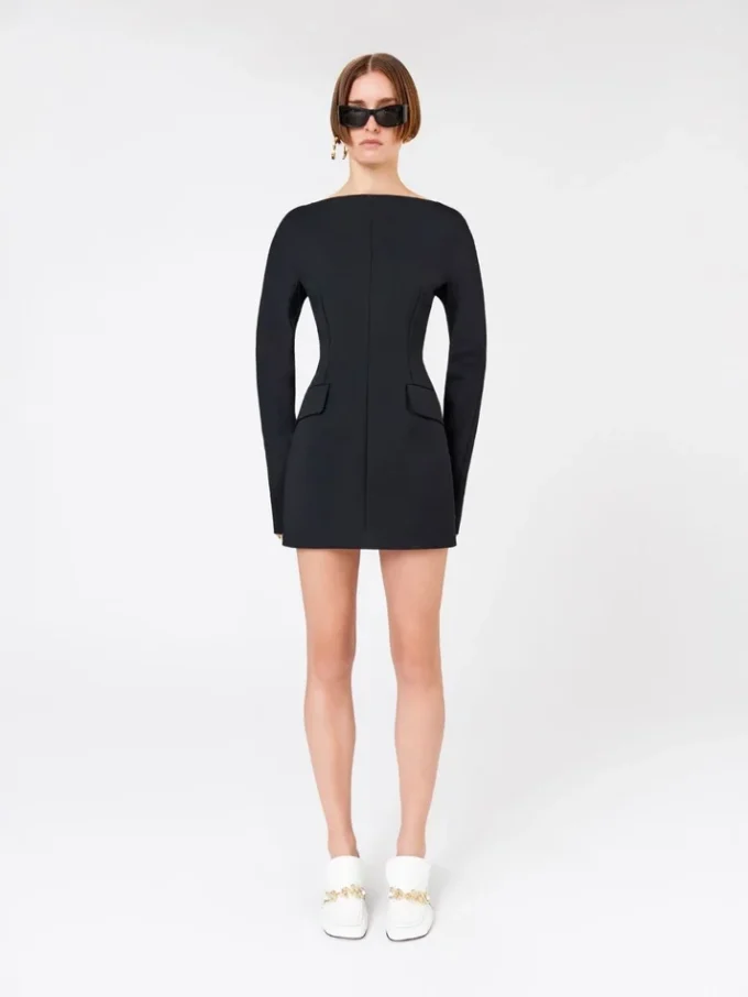 Vestido curto de cady com corte ajustado, preto Vestido curto de cady com corte ajustado, preto