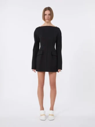 Vestido curto de cady com corte ajustado, preto