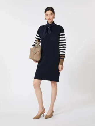 Vestido curto de lã, azul-marinho